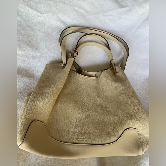 SANDRA ROBERTS SQUARED Large Leather Ivory Shoulder Bag Double Handles Womens - Picture 3 of 14